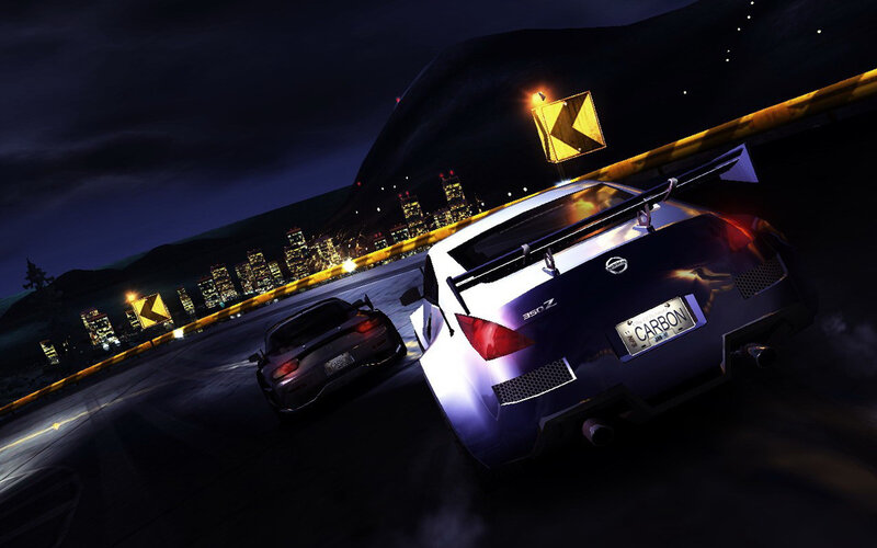 Nighttime car racing on a highway
