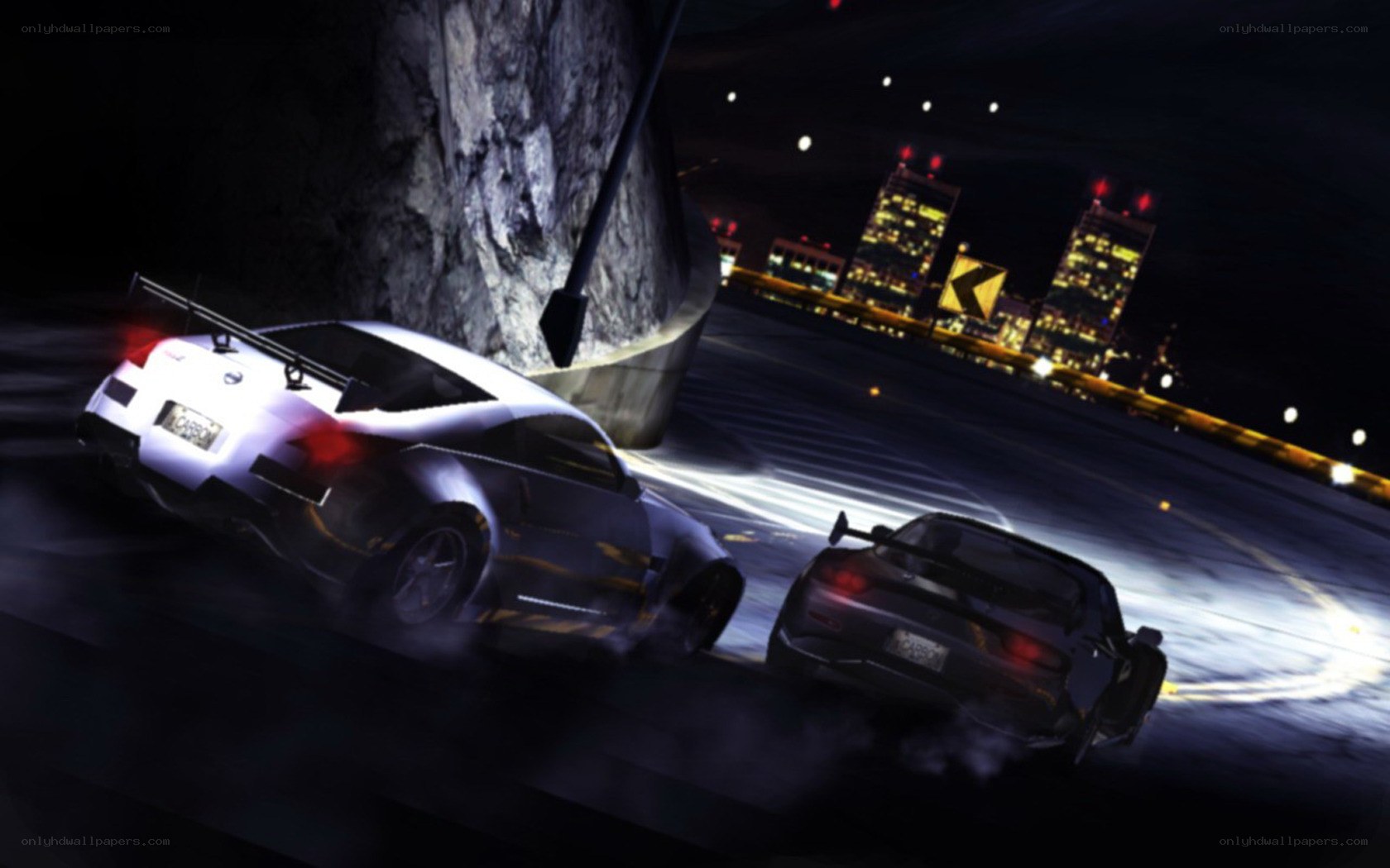 Nighttime car racing scene