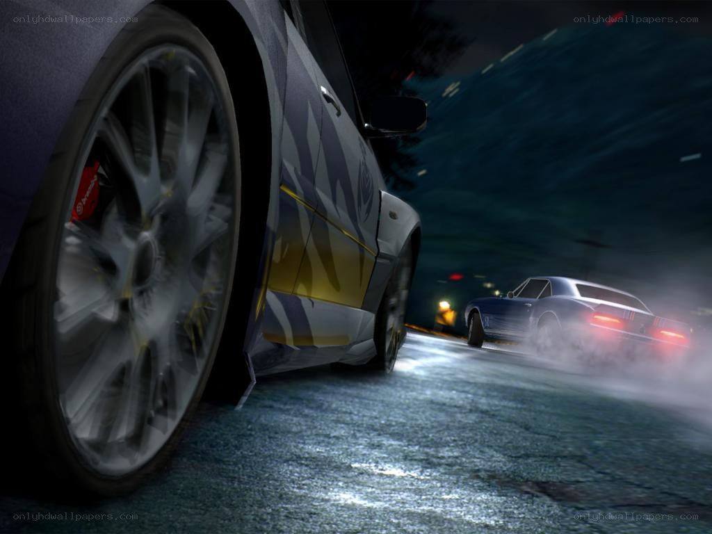 Nighttime car racing scene