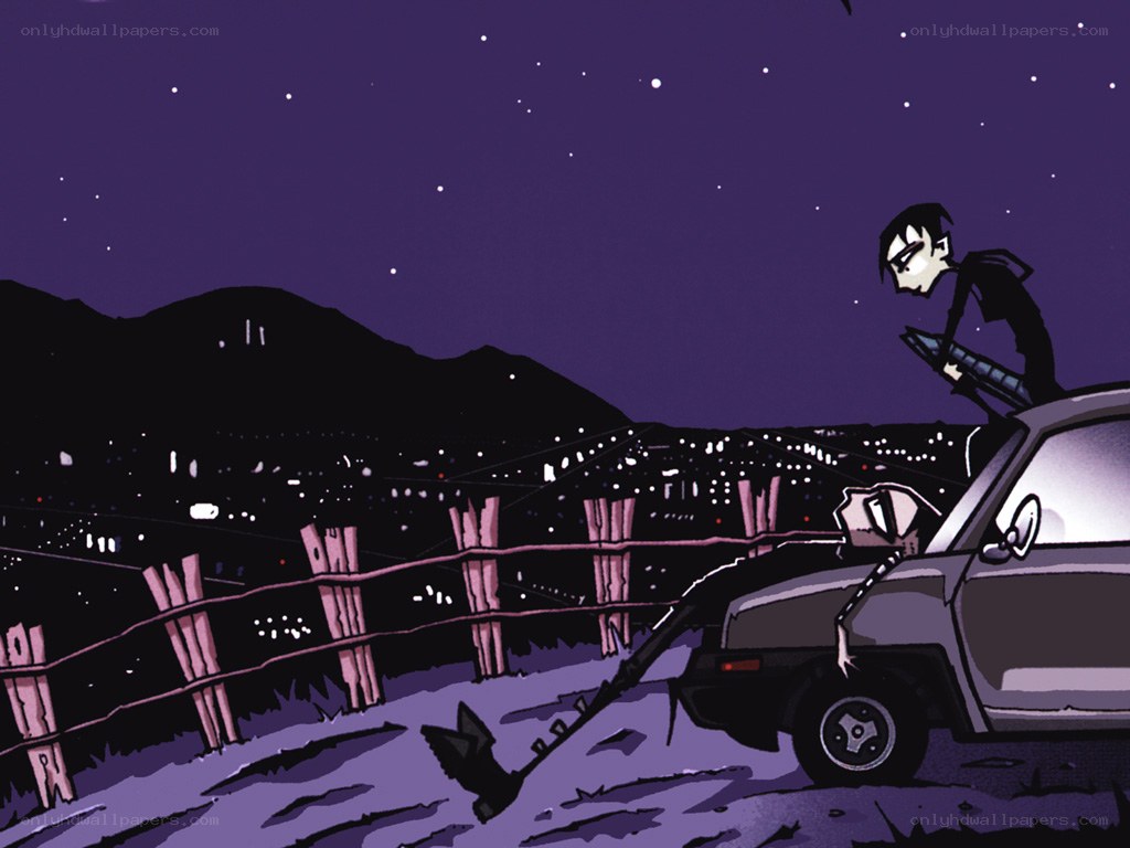 Nighttime car scene with character