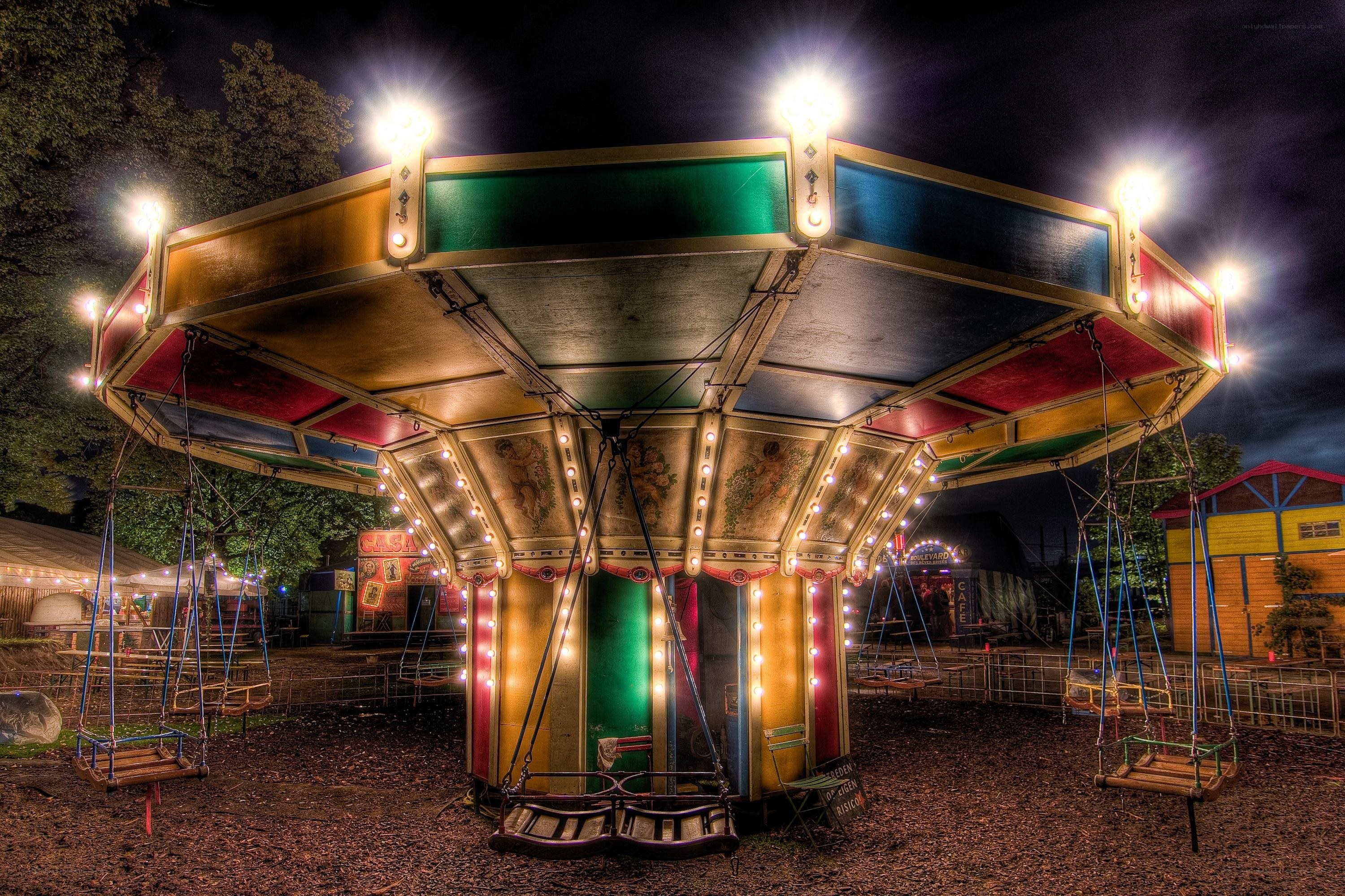 Nighttime carousel at an amusement park