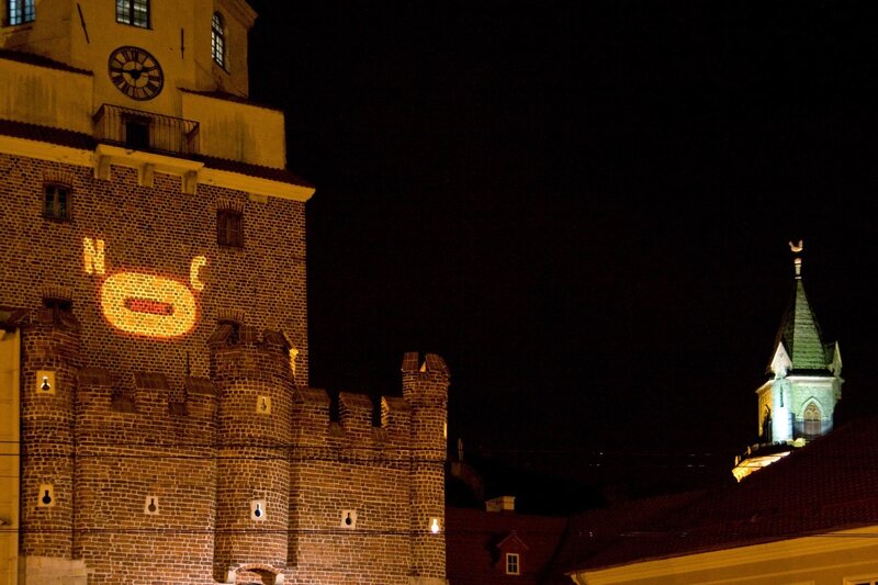 Nighttime castle projection