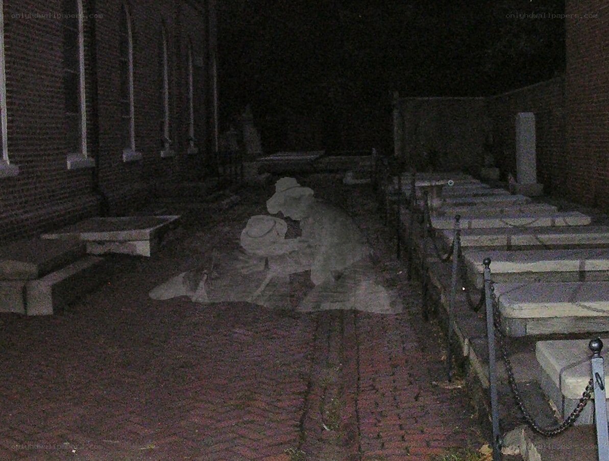 nighttime cemetery scene