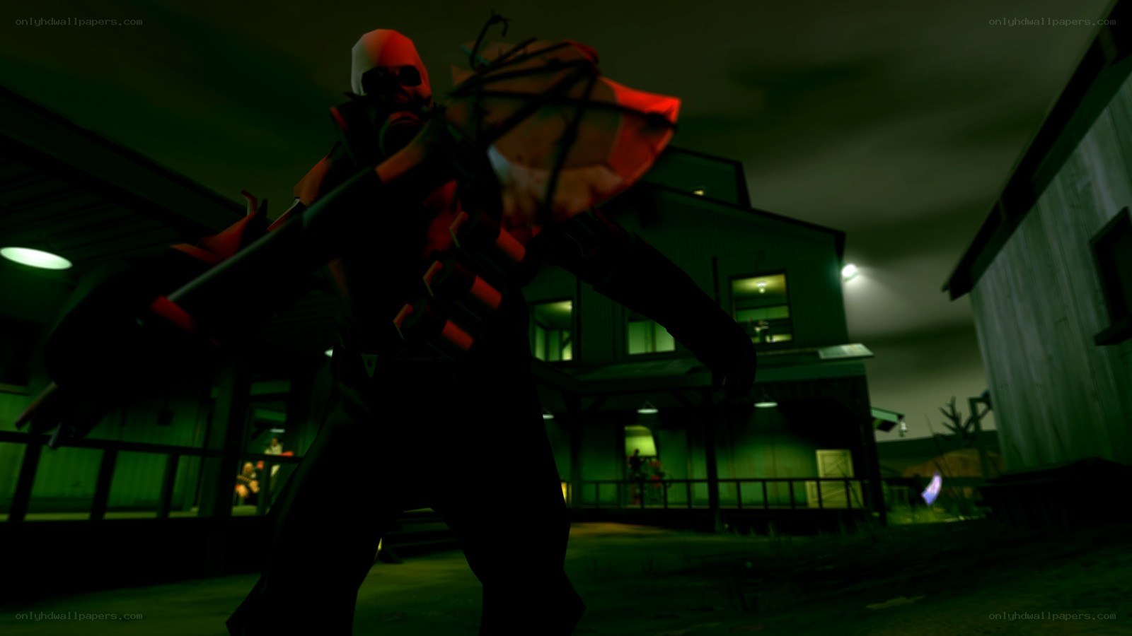 nighttime character in red mask