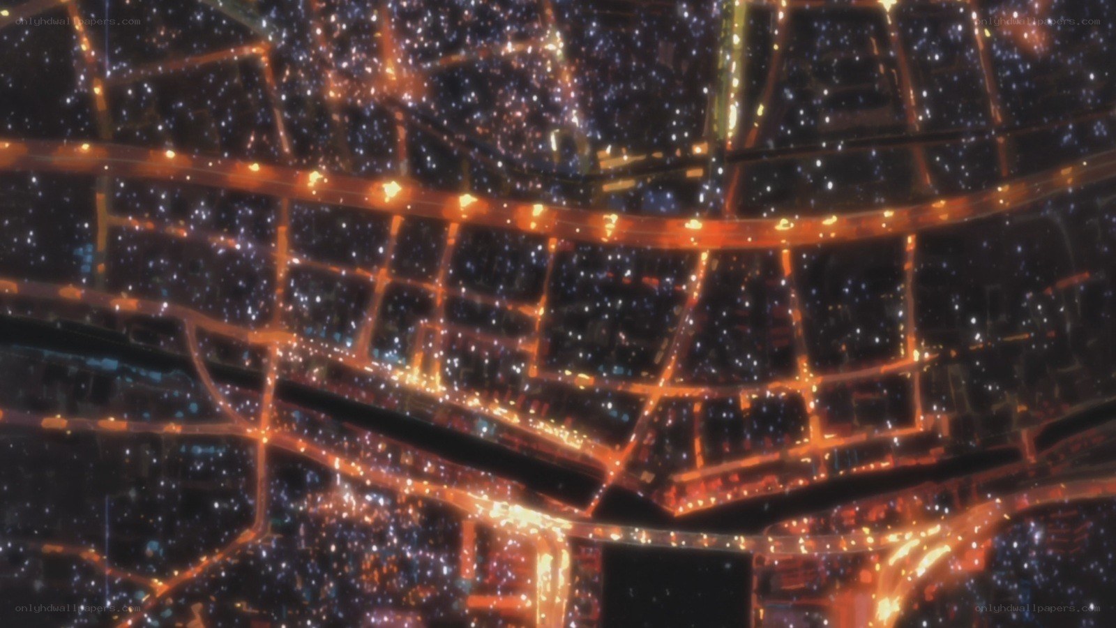 nighttime city aerial view