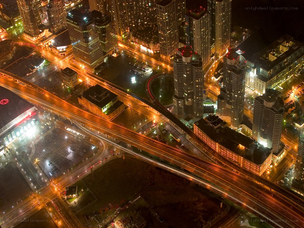 nighttime city aerial view