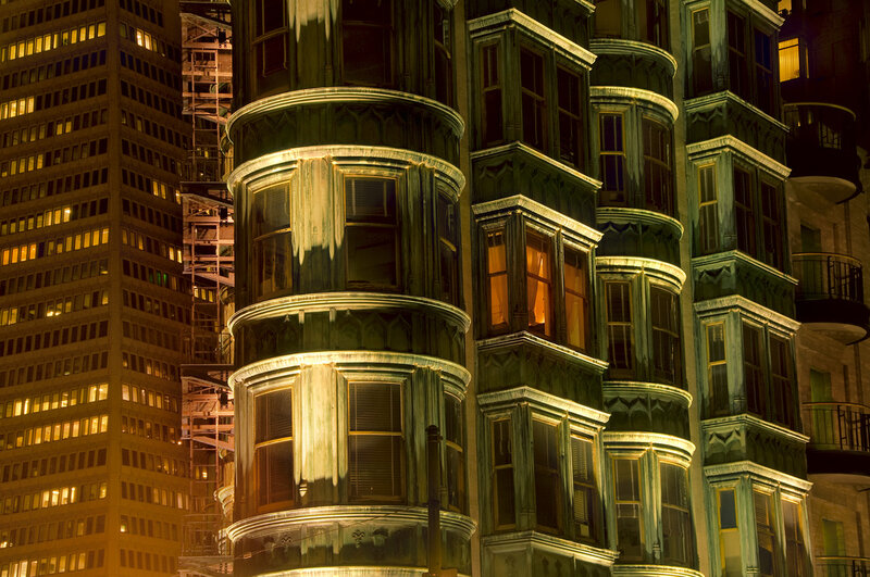 nighttime city architecture