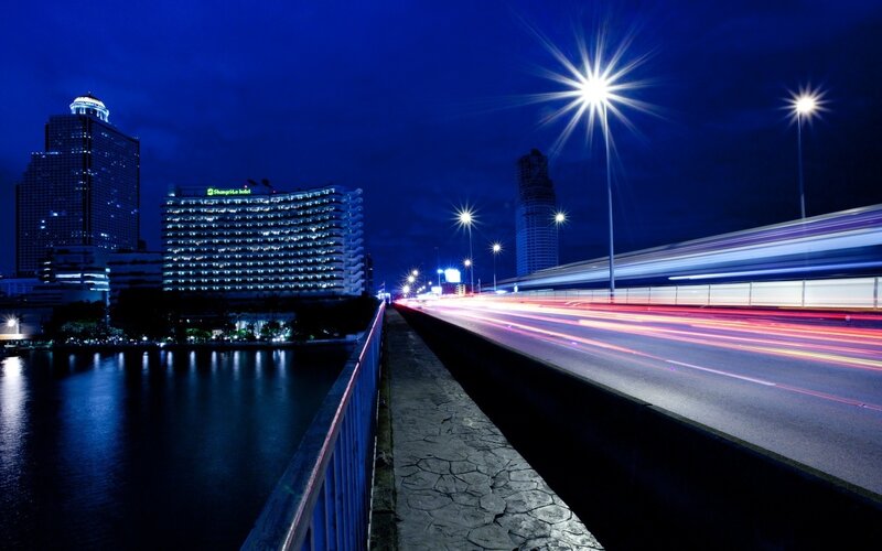 Nighttime City Bridge — Blue