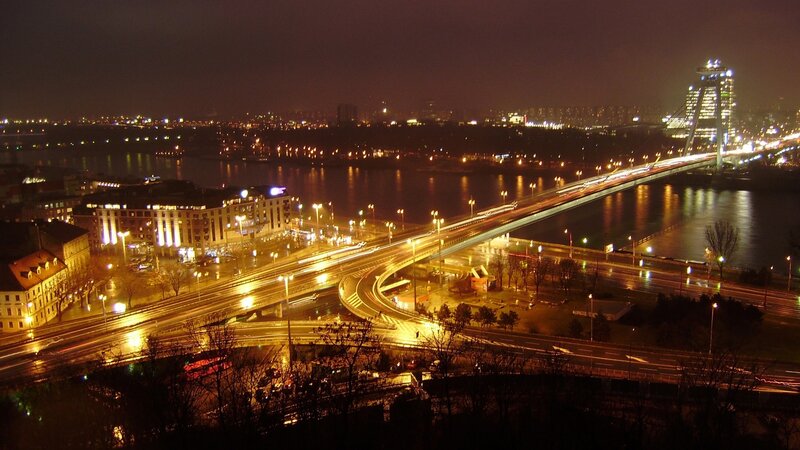 Nighttime City Bridge