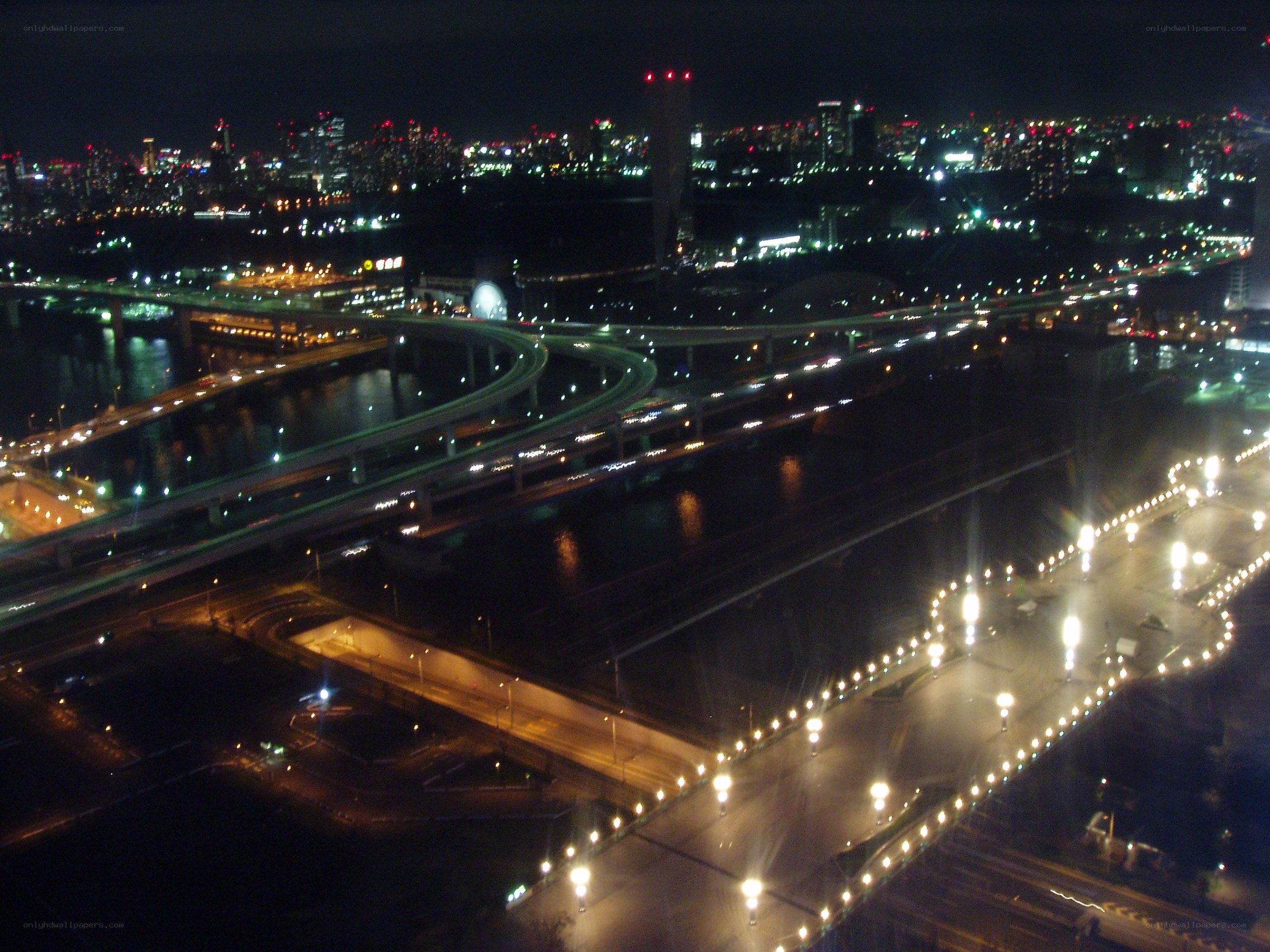 nighttime city bridge view