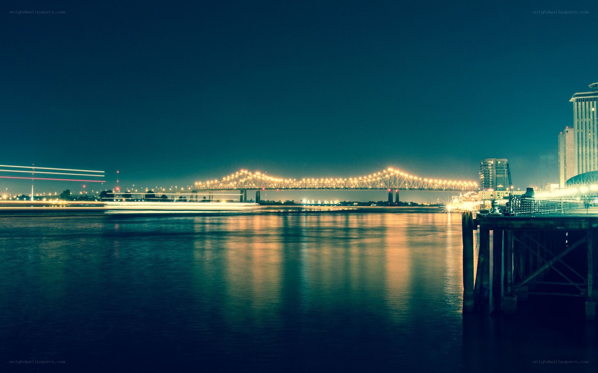 nighttime city bridge view