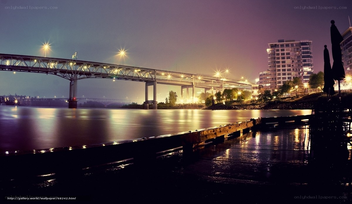 Nighttime city bridge view