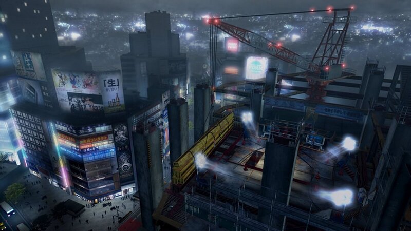 nighttime city construction site