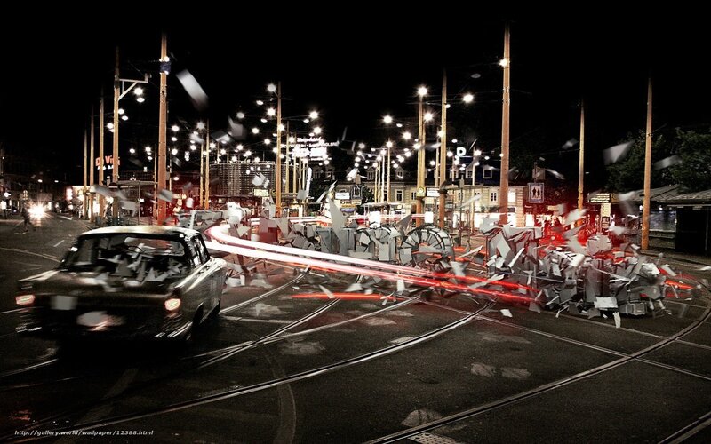 Nighttime city crash scene