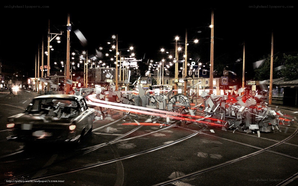Nighttime city crash scene