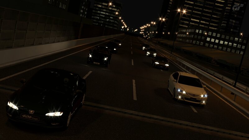 Nighttime city driving scene