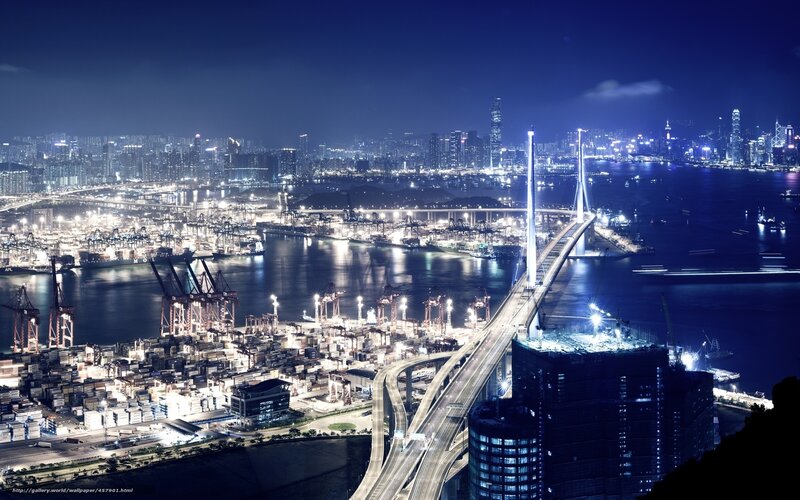 Nighttime City Harbor — Blue