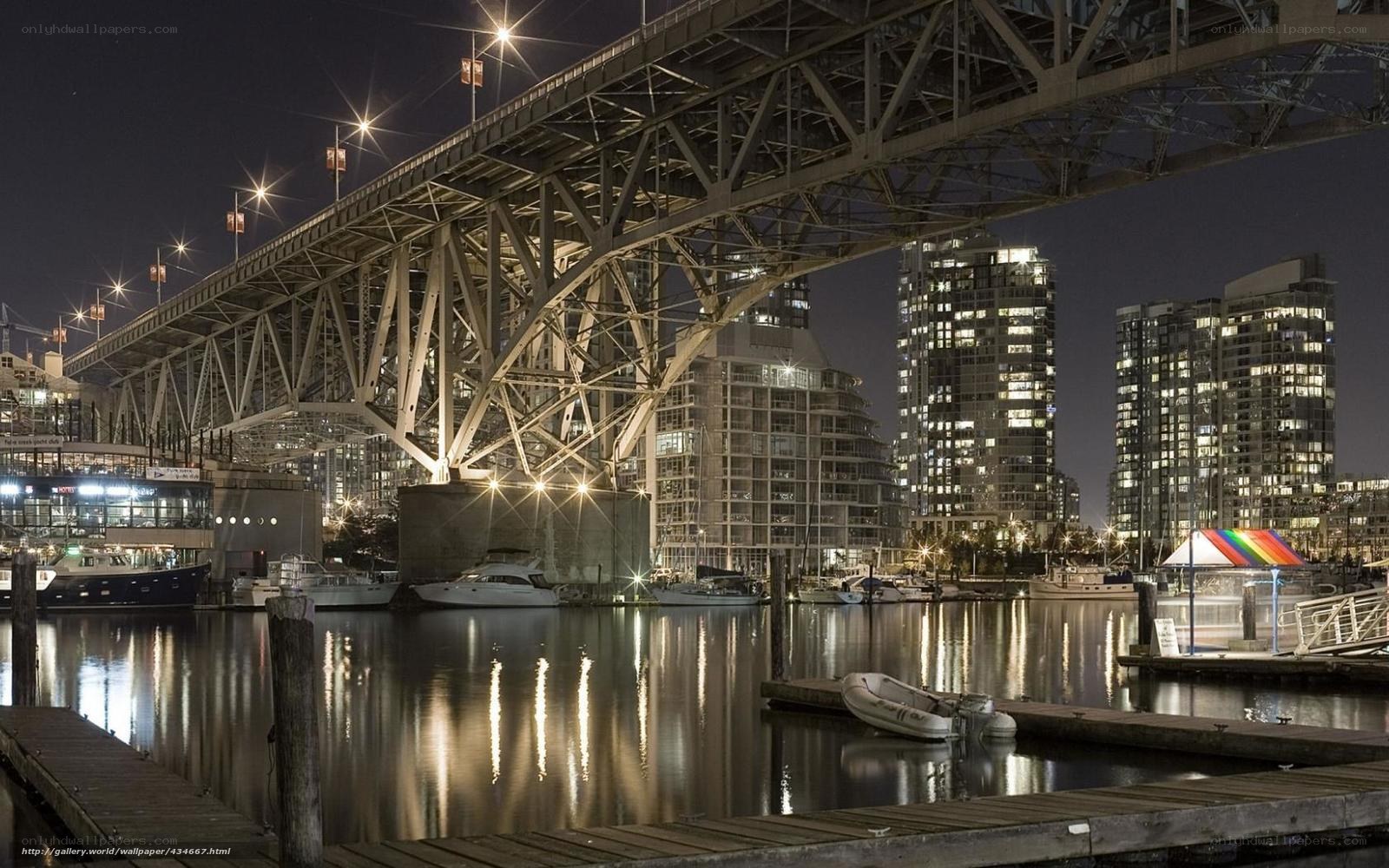 Nighttime city harbor scene