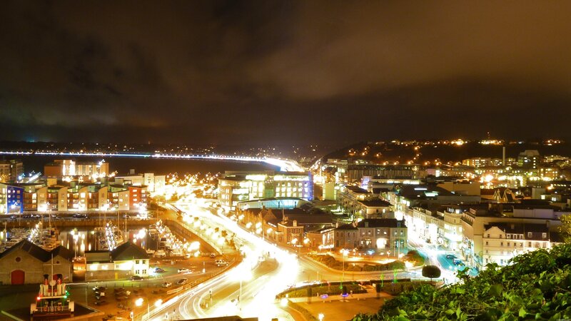 Nighttime City Harbor View — Black