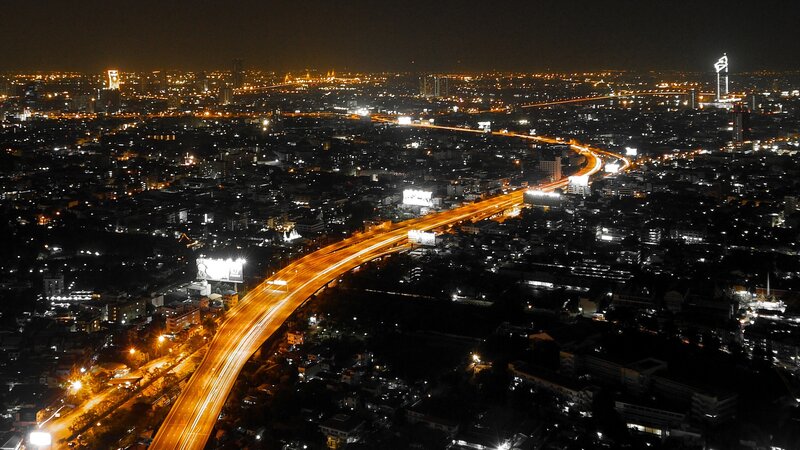 Nighttime City Highway — Black, Dramatic, Night, Photograph, Cityscape