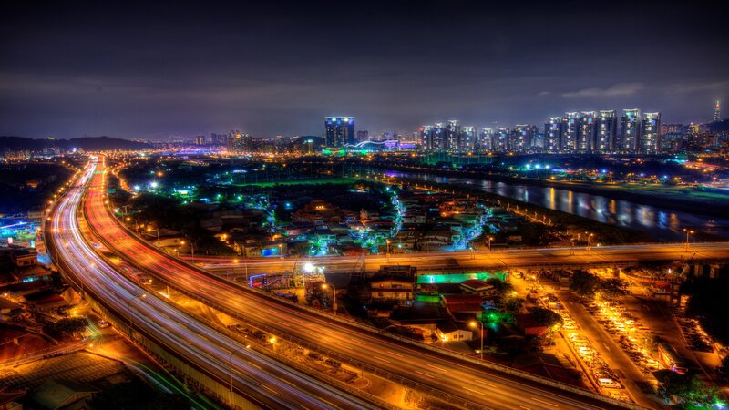 Nighttime City Highway — Black, Dramatic, Night, Photograph, River