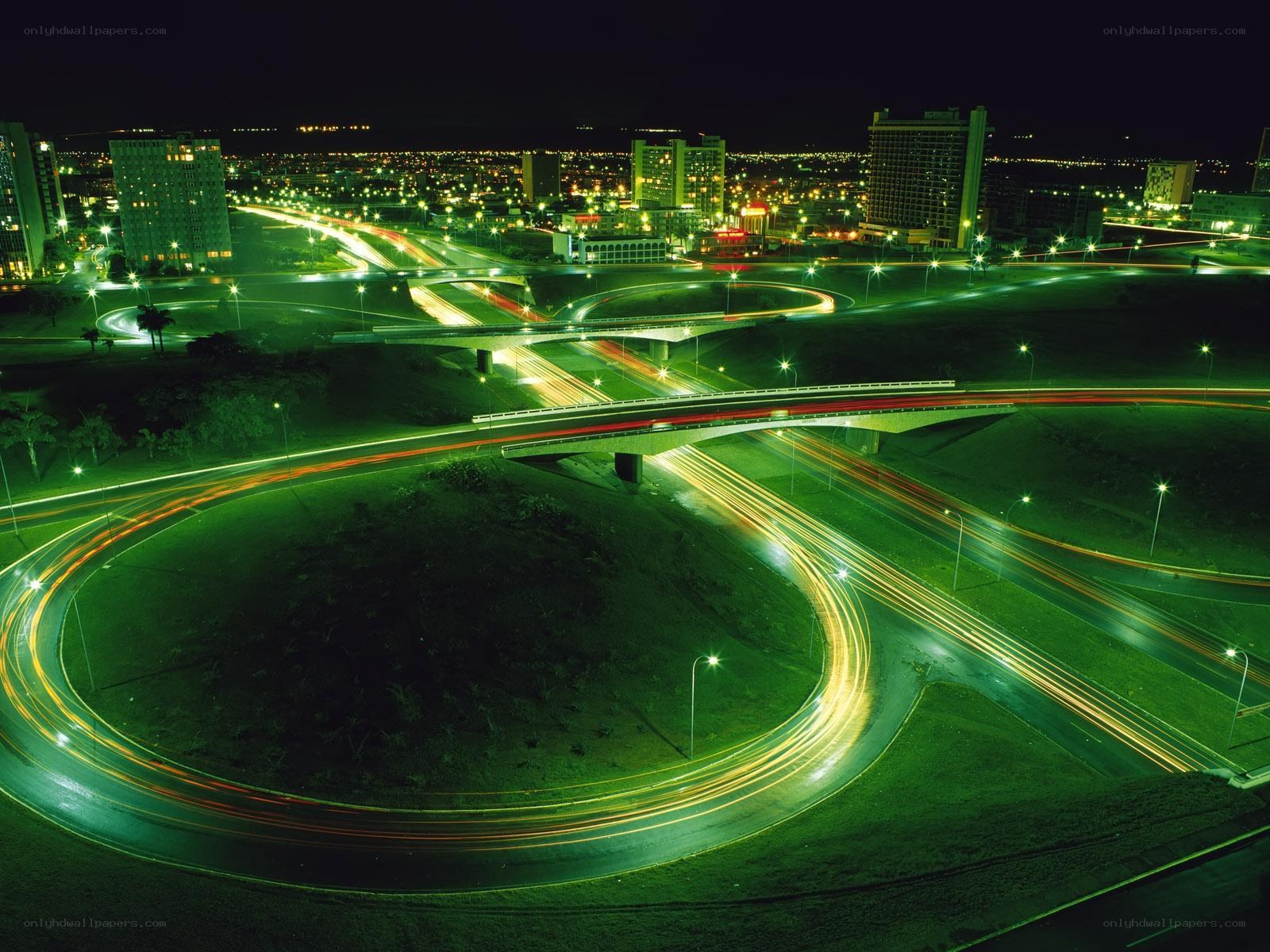 Nighttime city highway interchange