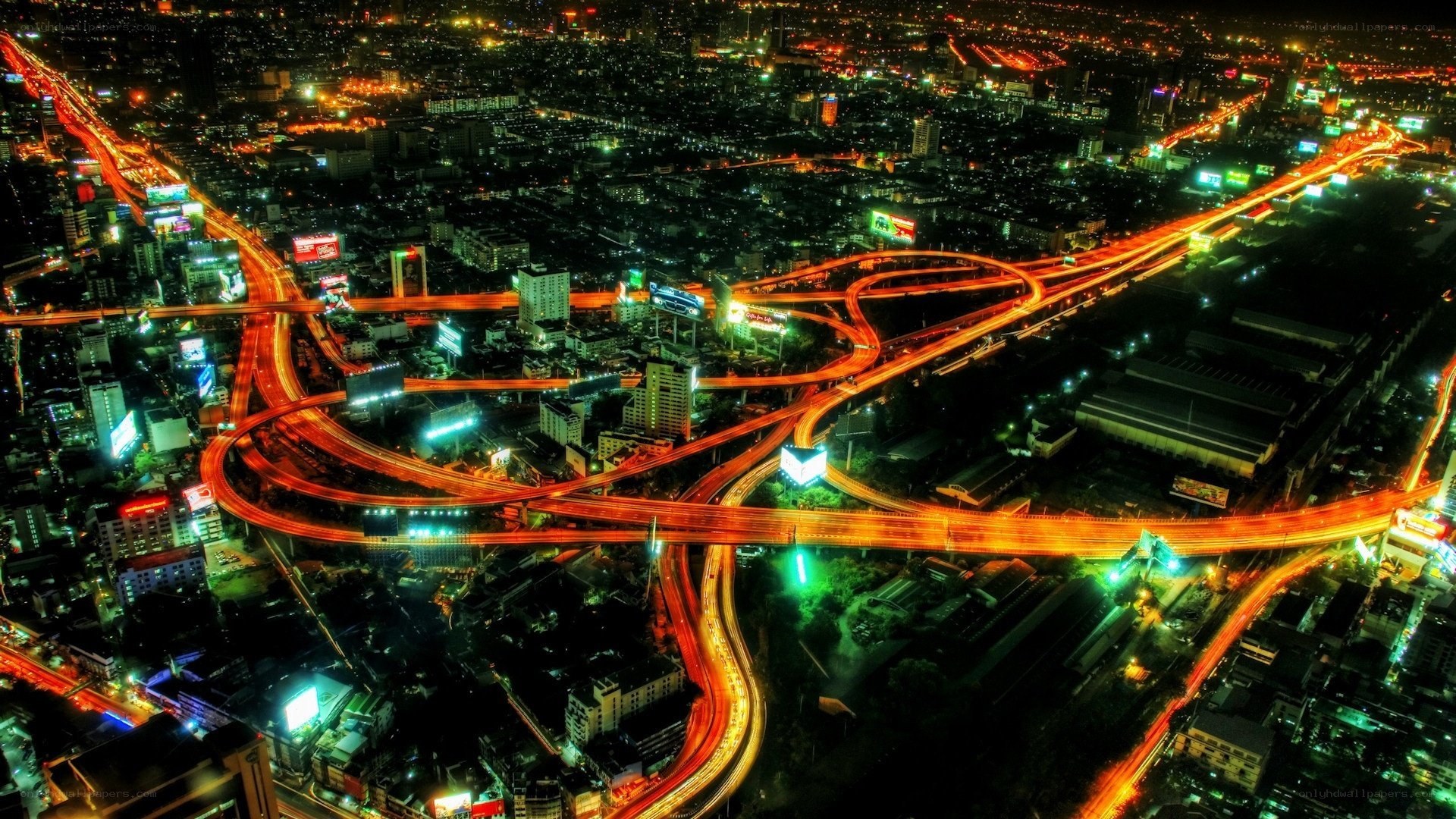 Nighttime city highway interchange