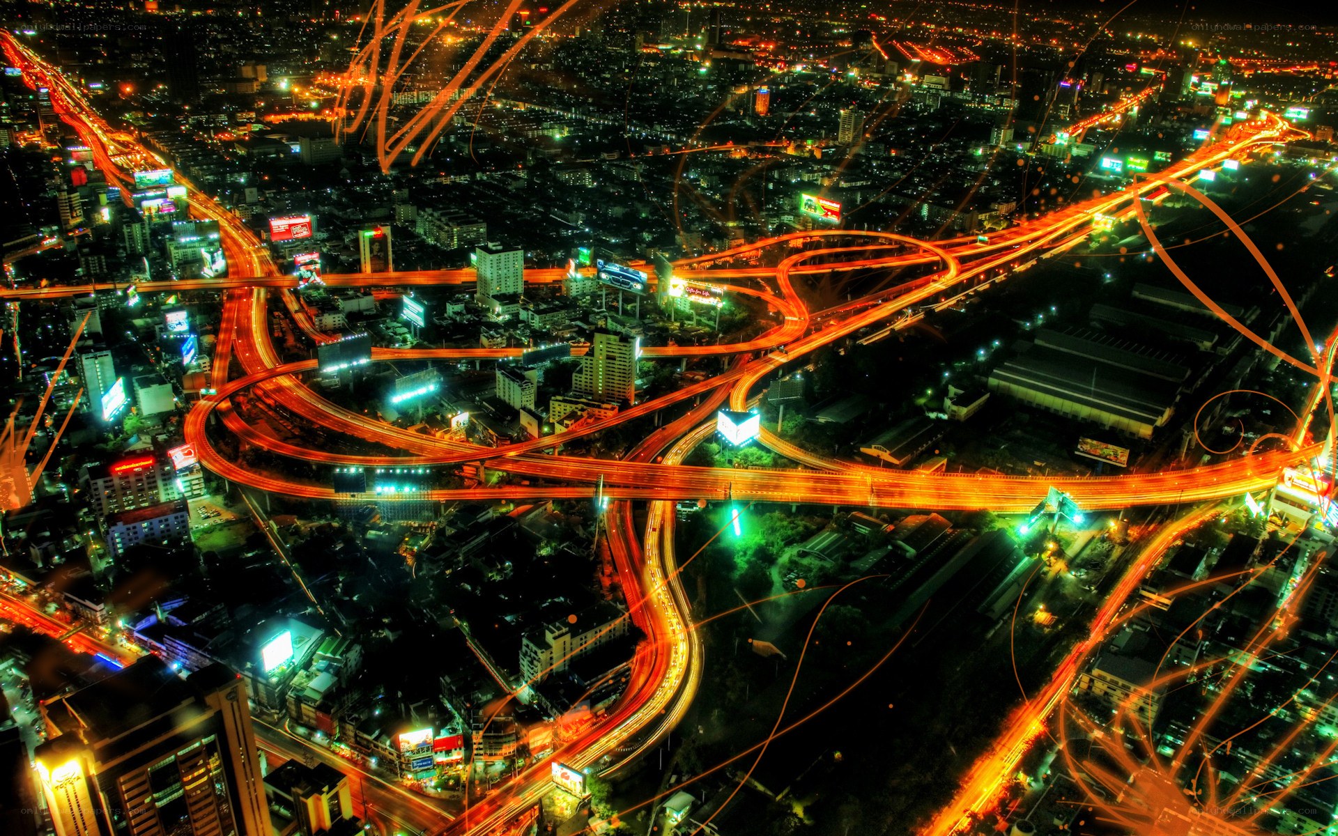 nighttime city highway interchange