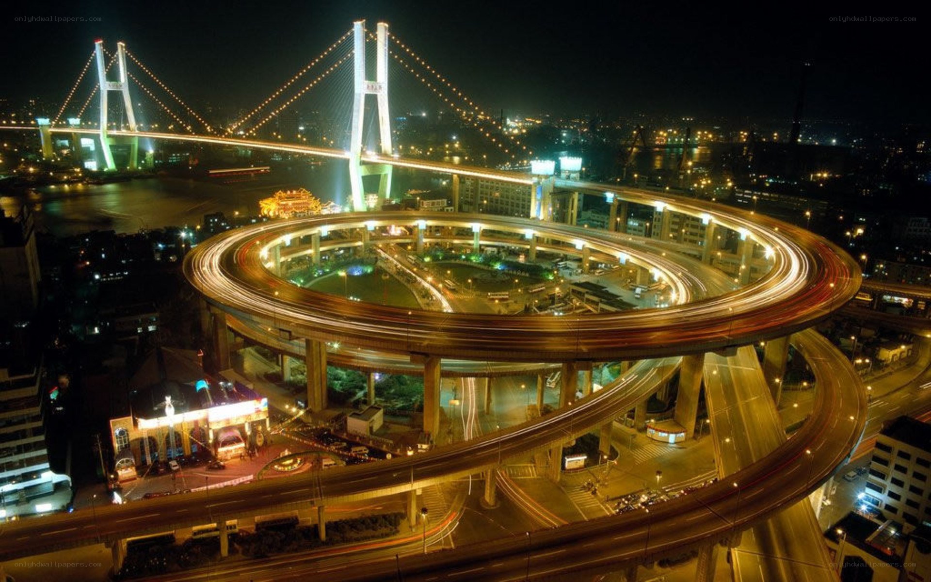 Nighttime city highway interchange