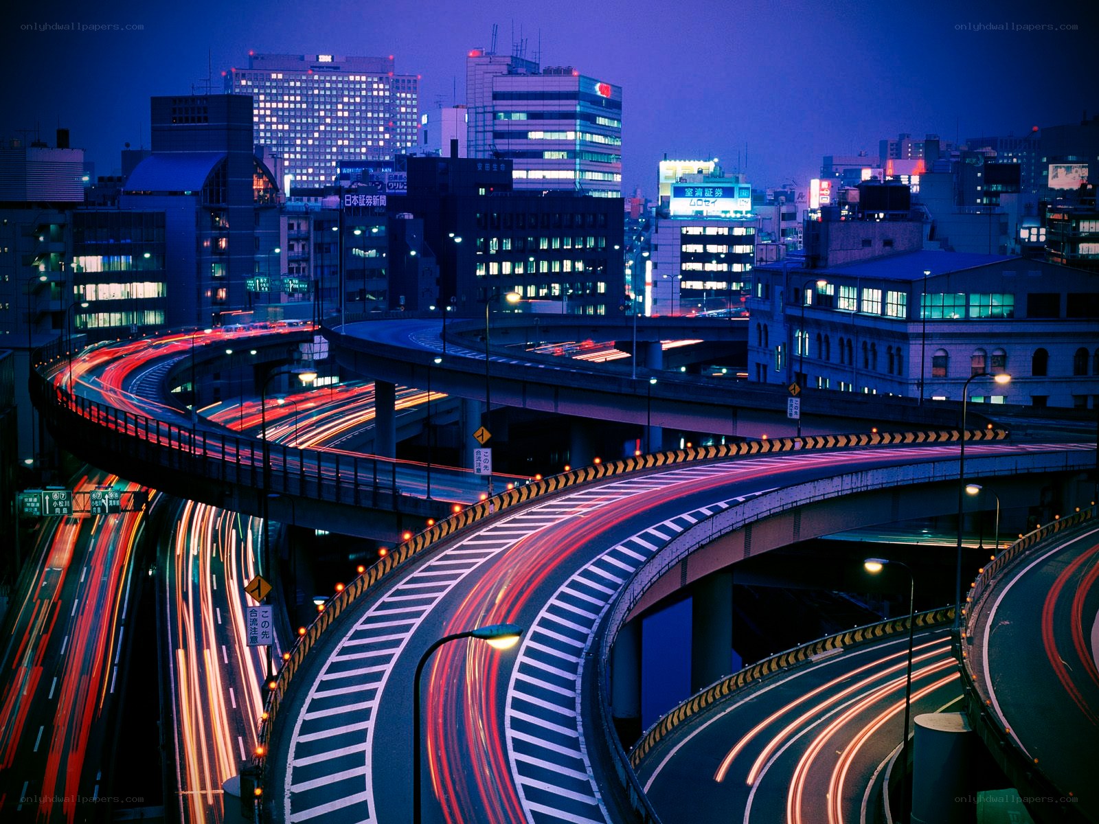 Nighttime city highway interchange