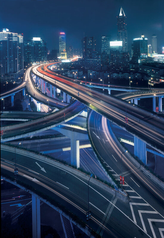 Nighttime city highway interchange