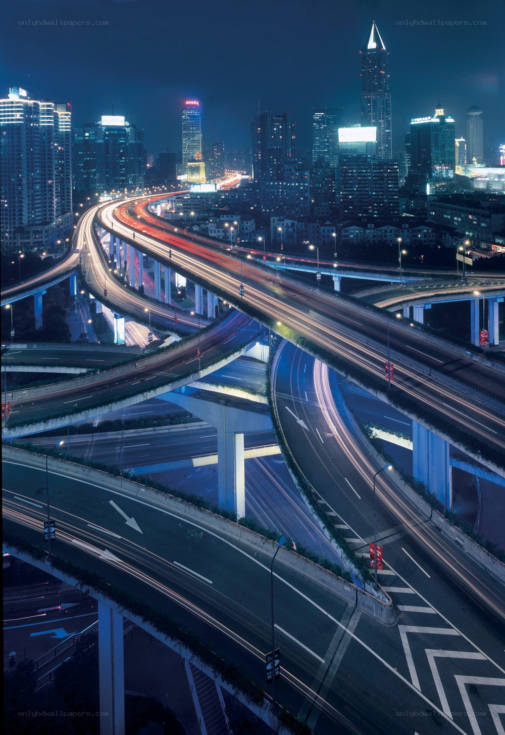 Nighttime city highway interchange