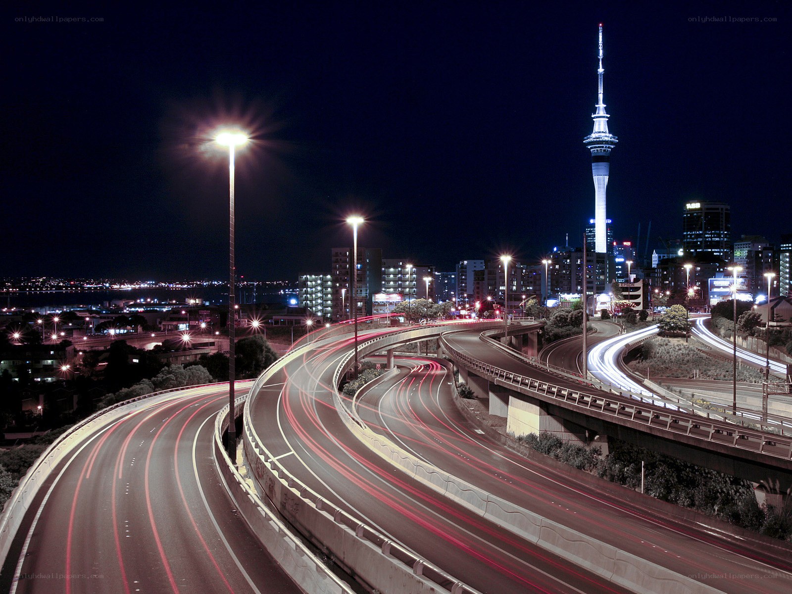Nighttime city highway interchange