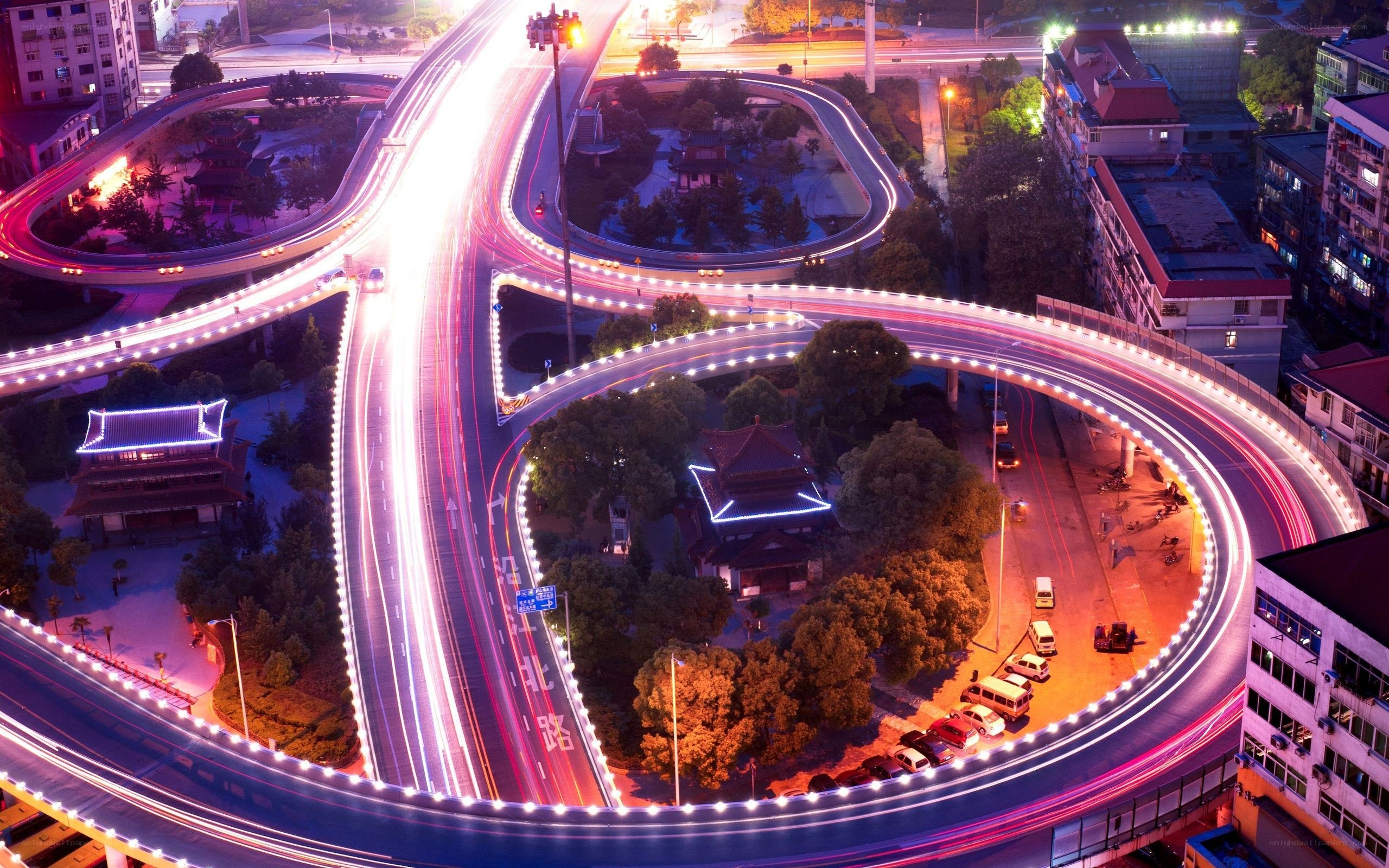 Nighttime city highway interchange