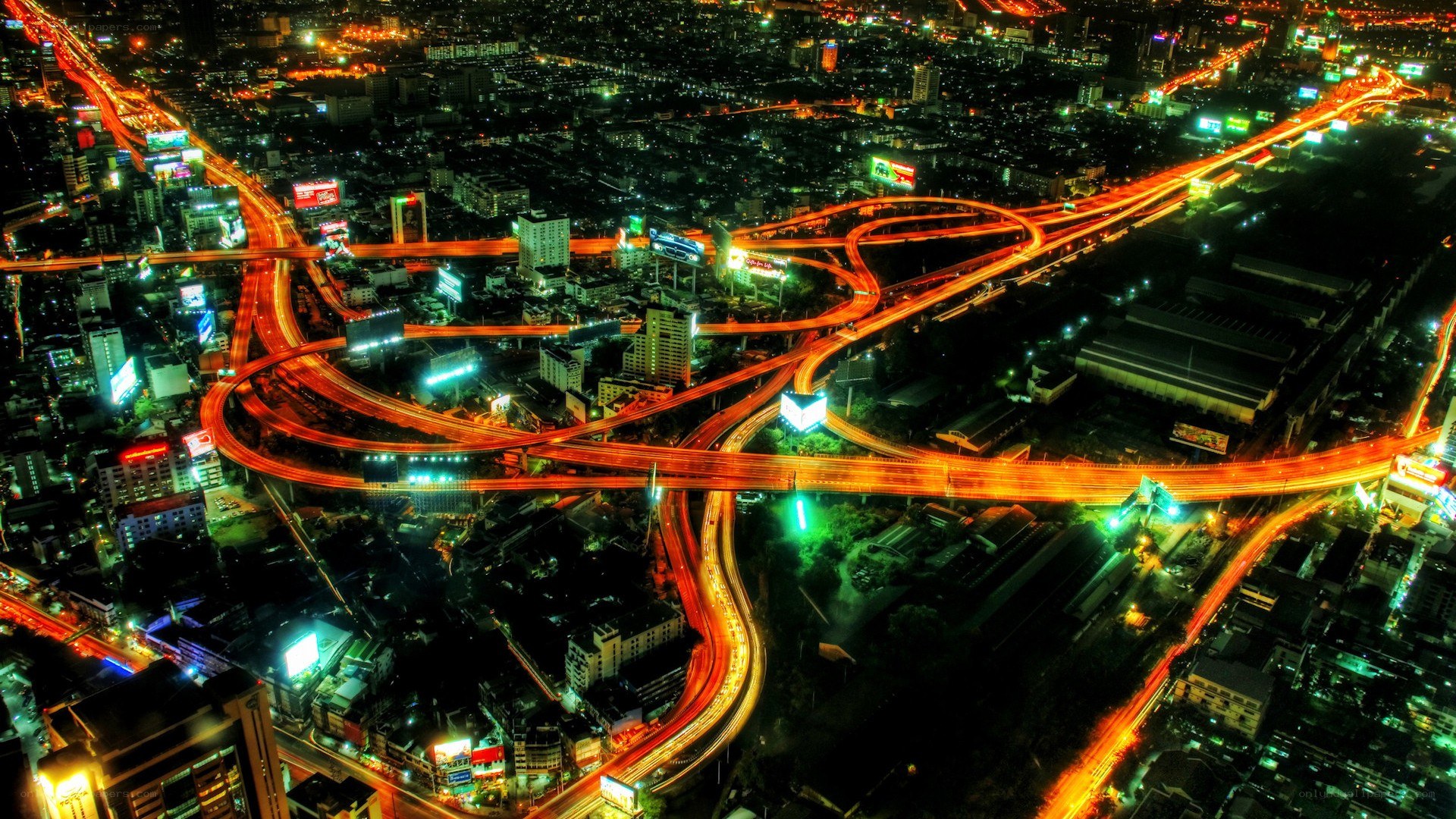 Nighttime city highway interchange