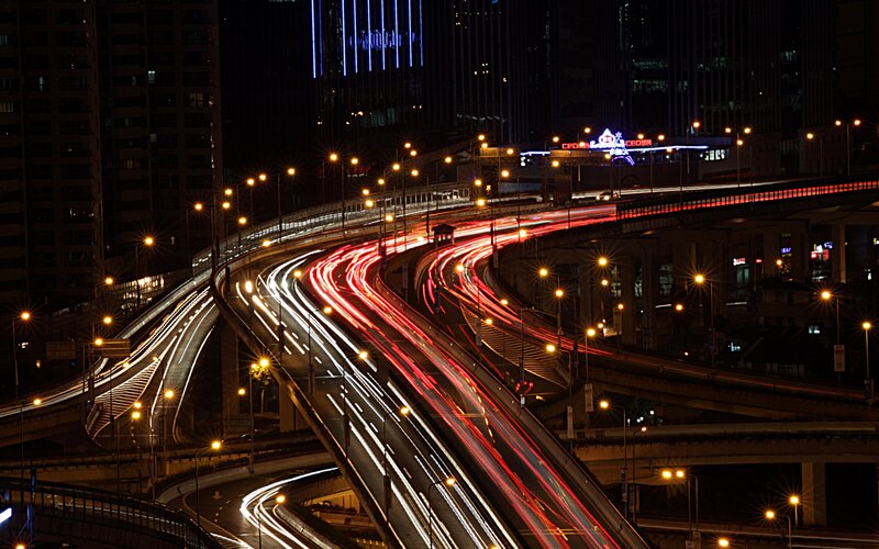 Nighttime city highway interchange