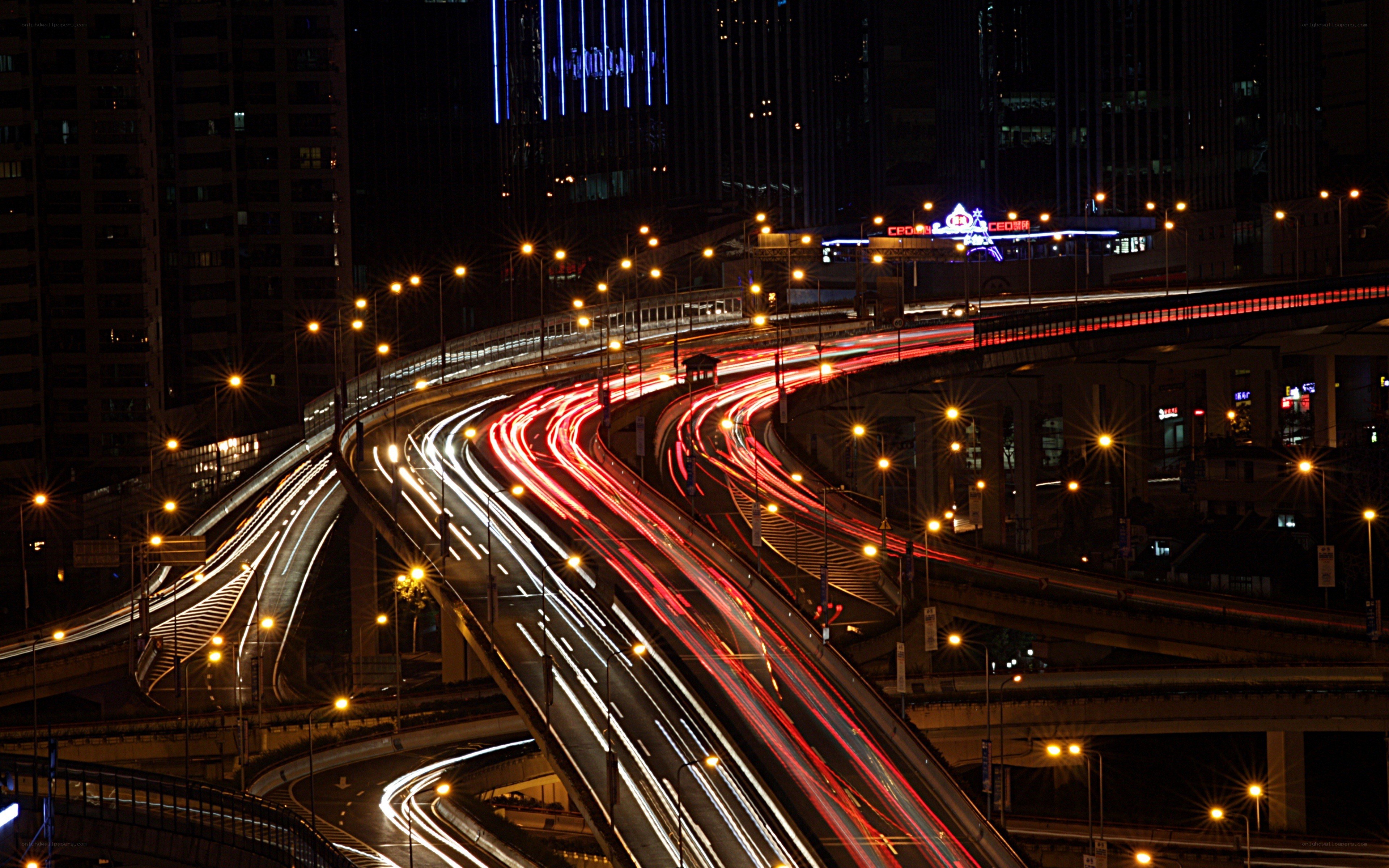 Nighttime city highway interchange