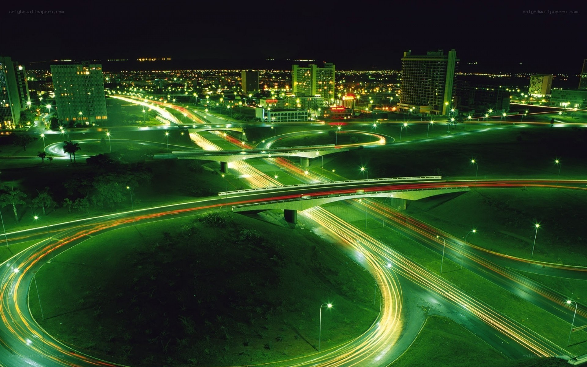 Nighttime city highway interchange