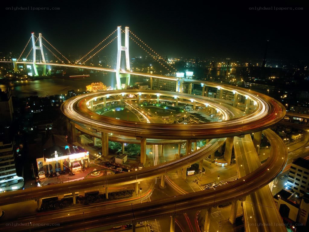Nighttime city highway interchange