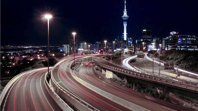 Nighttime city highway interchange