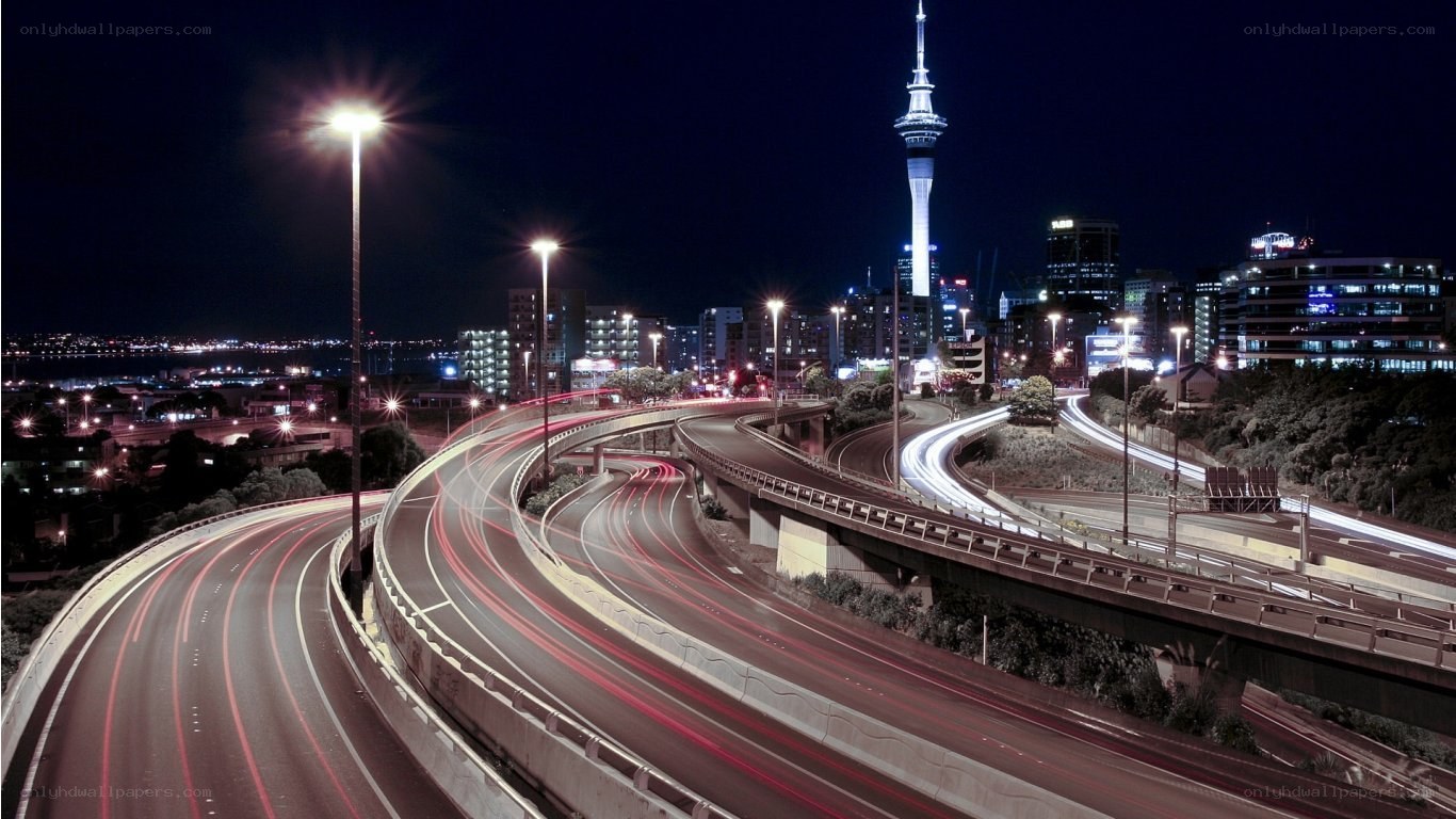 Nighttime city highway interchange