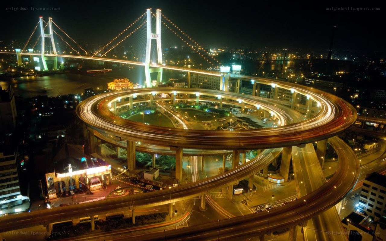Nighttime city highway interchange
