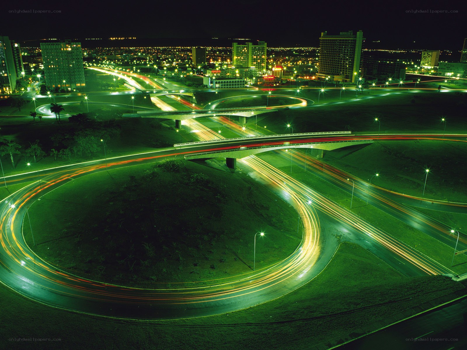 Nighttime city highway interchange