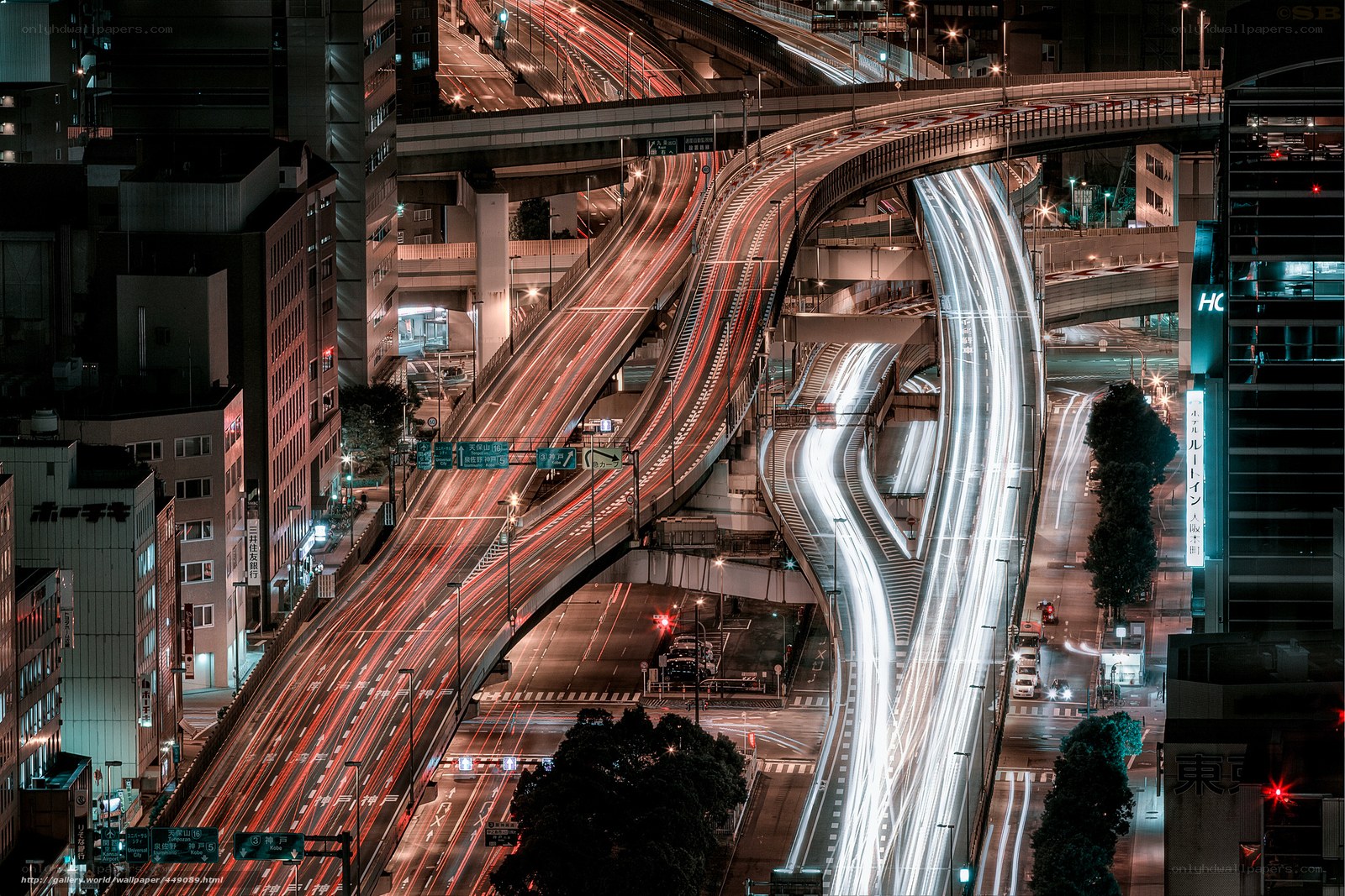 Nighttime city highway interchange
