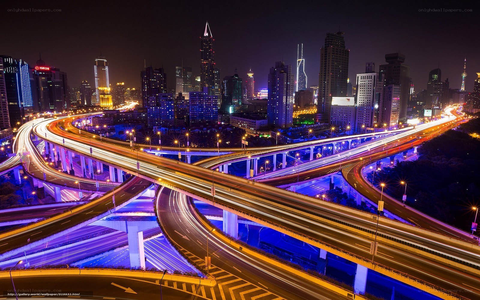 Nighttime city highway interchange