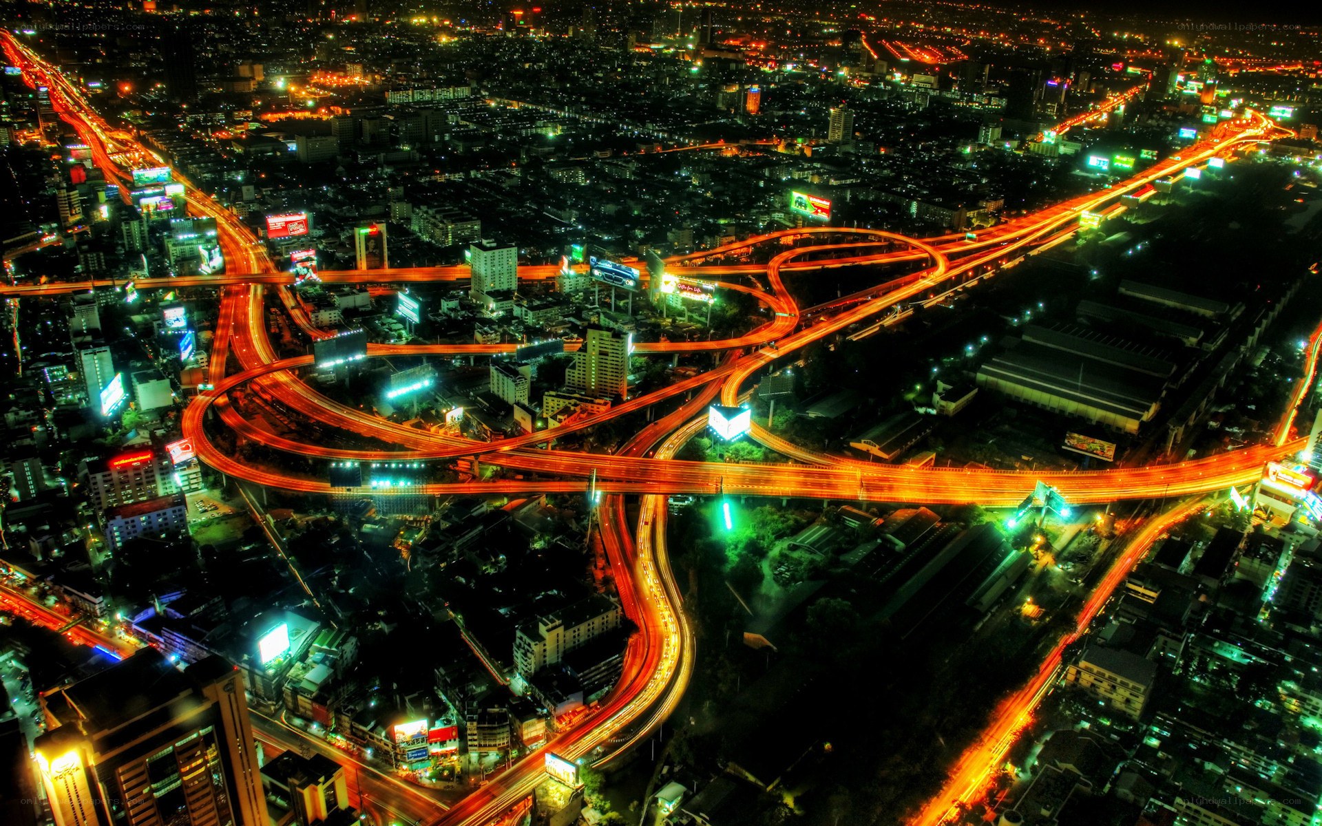 Nighttime city highway interchange