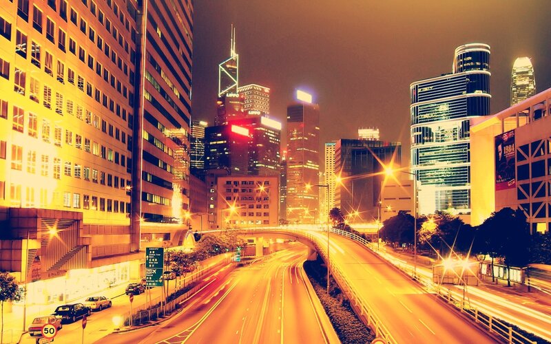 Nighttime City Highway — Orange