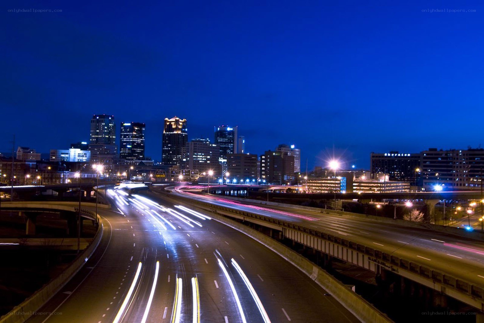 Nighttime city highway scene