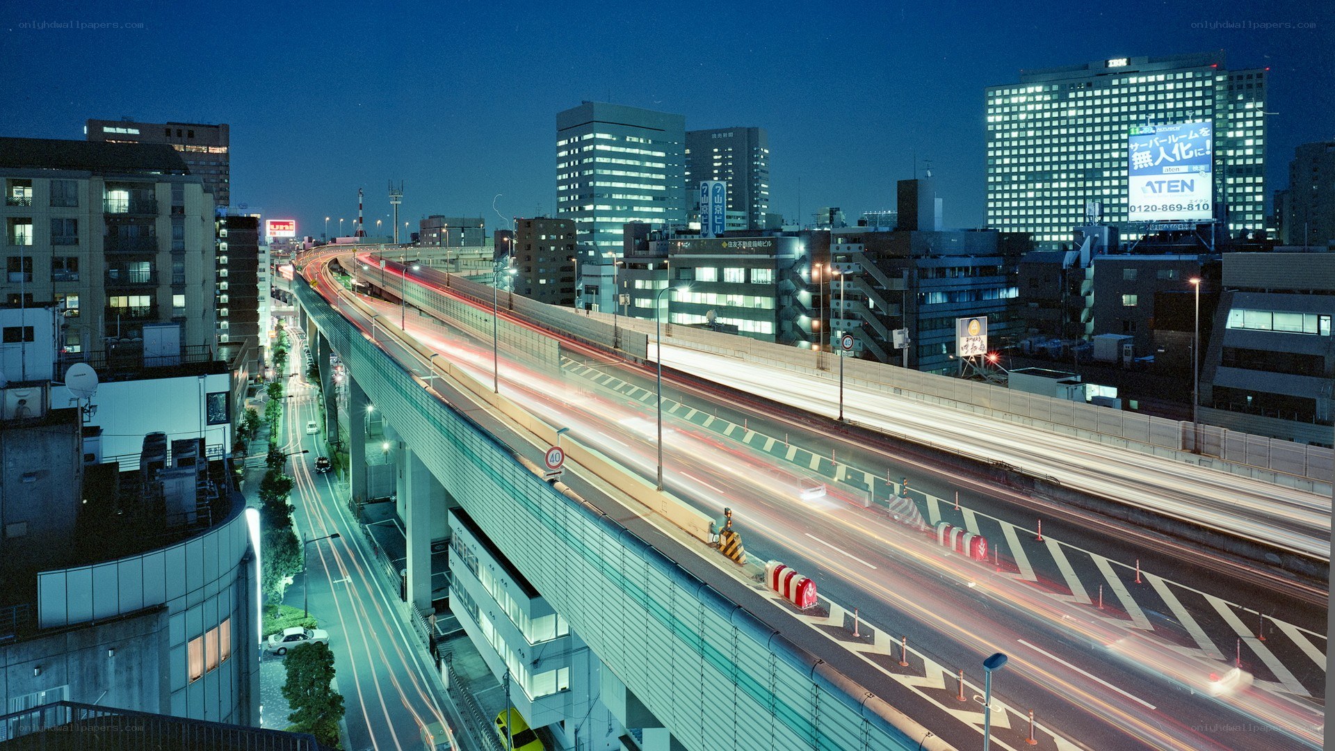 Nighttime city highway scene