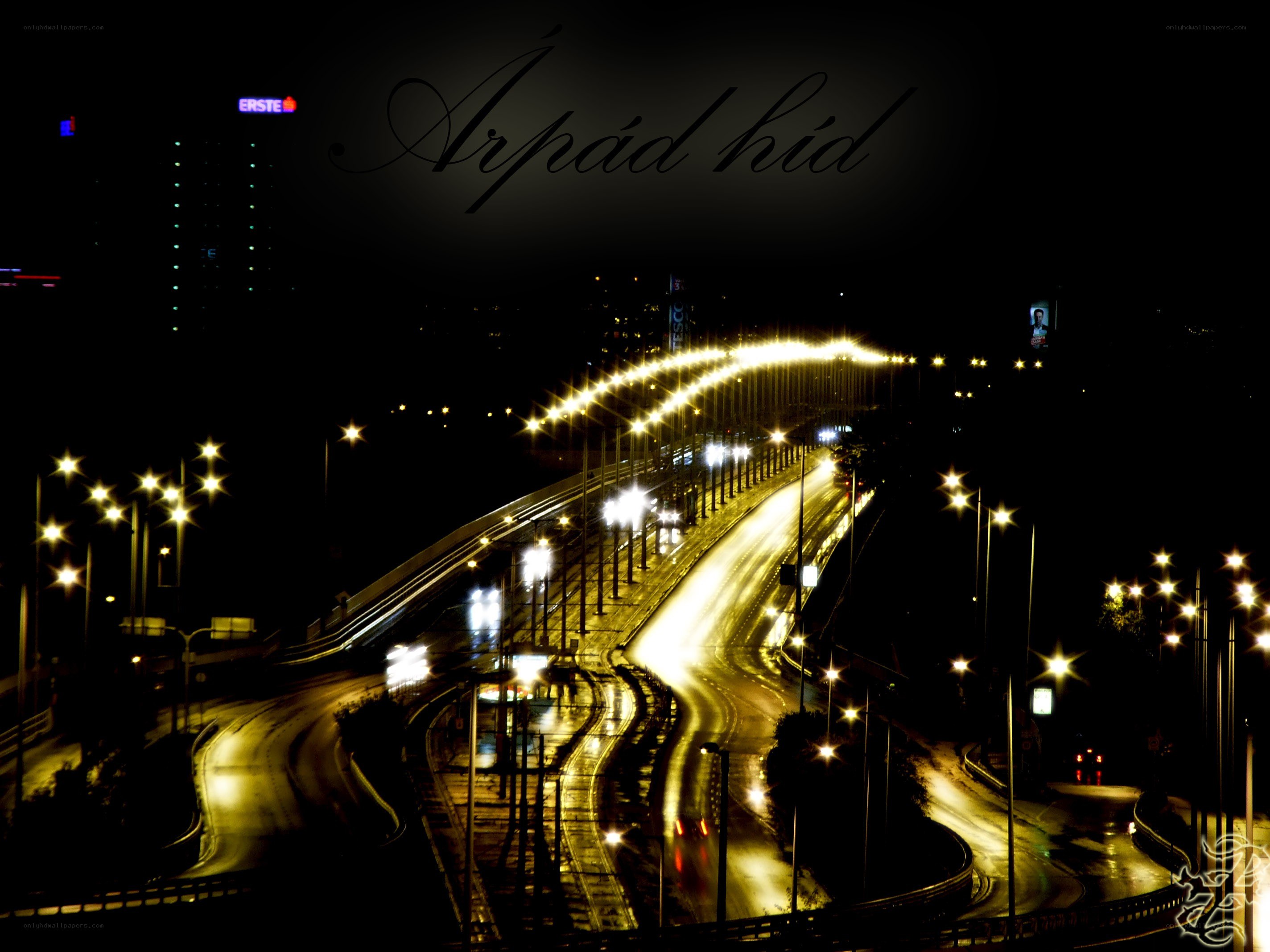 Nighttime city highway scene